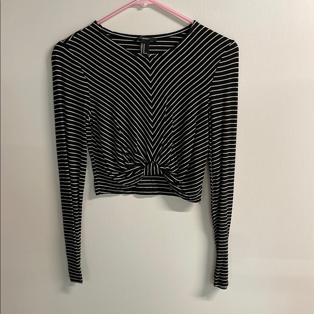 Black and White Striped Women's Top